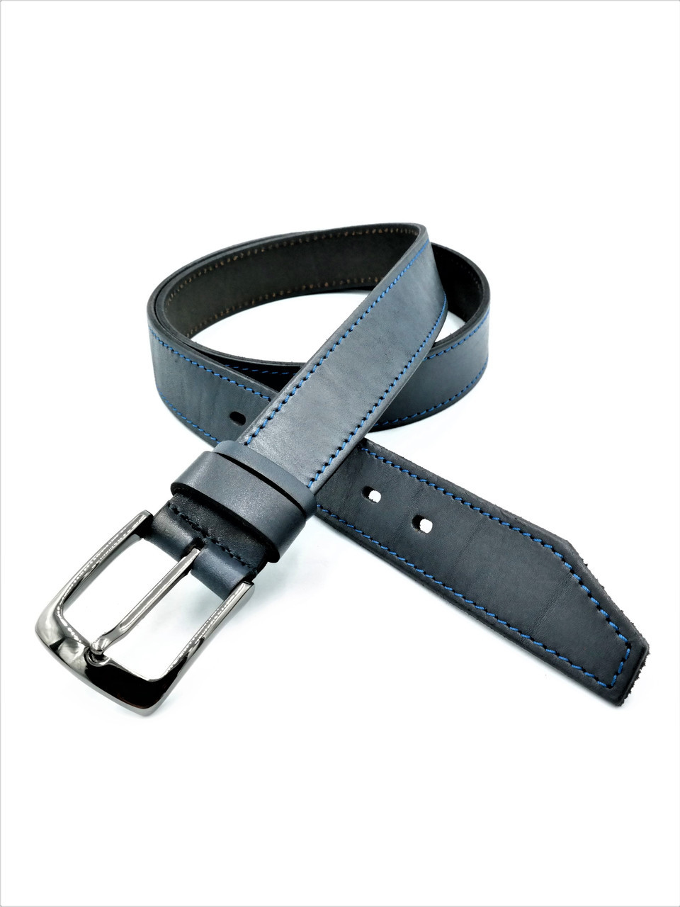 Чоловічий шкіряний ремінь Weatro 3,3 х 110-120 см Темно-синій ua-33mkr-003, фото 1