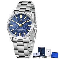 Гибридные (Кварц + механика) часы с сапфировым стеклом Pagani Design PD-1734 Silver-Blue