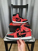 Мужские кроссовки Nike Air Jordan 1 Retro High Black Red White. Кроссы Найк Аир Джордан Ретро 1 черно-красные