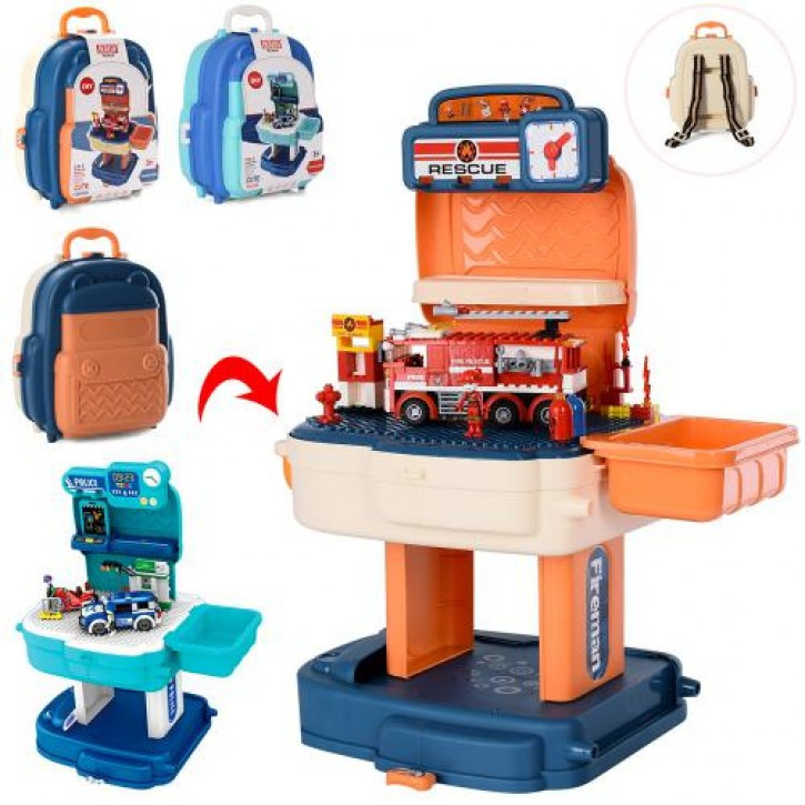 Конструктор 2в1 столик рюкзак поліція пожежна 8415P-8416P