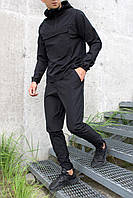 Модный осенний комплект с капюшоном для мужчин, Базовый черный спортивный костюм на манжете