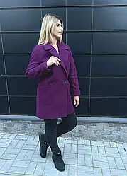 Жіноче кашемірове пальто коротке на підкладці з кишенями осінь-весна бордо