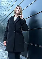 Женское кашемировое пальто базовое на подкладке с карманами осень-весна черное