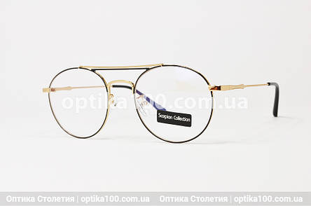 Кругла оправа для окулярів для зору з подвійною перемичкою чорно-золотиста. Унісекс, фото 2