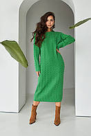 Яркое зеленое вязаное прямое платье с добавлением шелковой пряжи 42-52