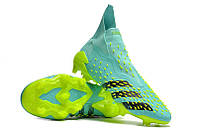 Бутси Adidas Predator Freak + FG адідас передатор фрик бірюзові футбольне взуття адідас із носком без шнурків