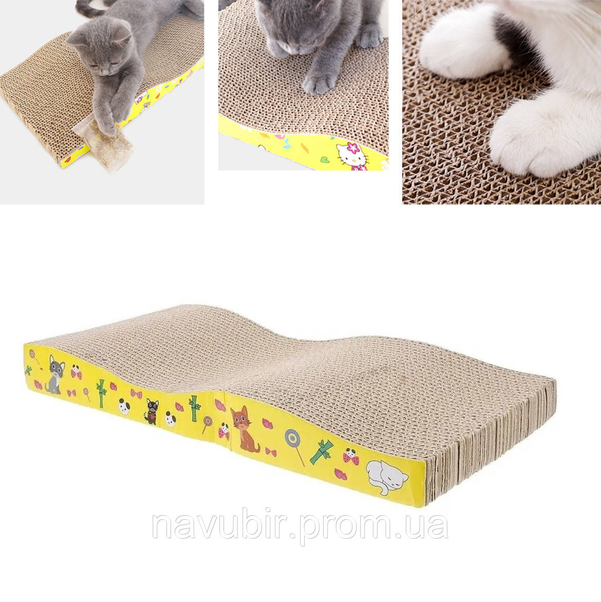 Кігтеточка для кішок картонна 42х20см ганчірка-точилка для кота, дряпалка для котів хвиляста