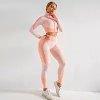 Женский спортивный костюм для фитнеса розовый двойка размер M