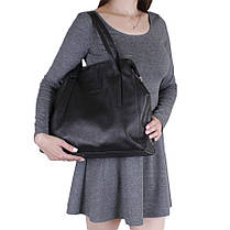 Чорна жіноча зручна та містка сумка шопер із натуральної шкіри Leather Collection L87511-1, фото 3