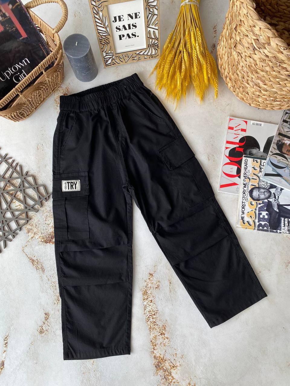 Дитячі штани карго Чорний 6002 43, Kuailewa, Черный, Унисекс, Весна Осень, 4 года, фото 1