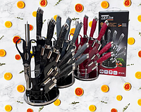 Професійні ножі для кухні з ножицями та на підставці ZP-076 Набір кухонних ножів на 9 предметів