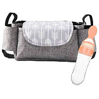 Набор подвесная сумка для коляски 35х11х15 см Серая и Бутылка-ложка для кормления Оранжевая (vol-1411)