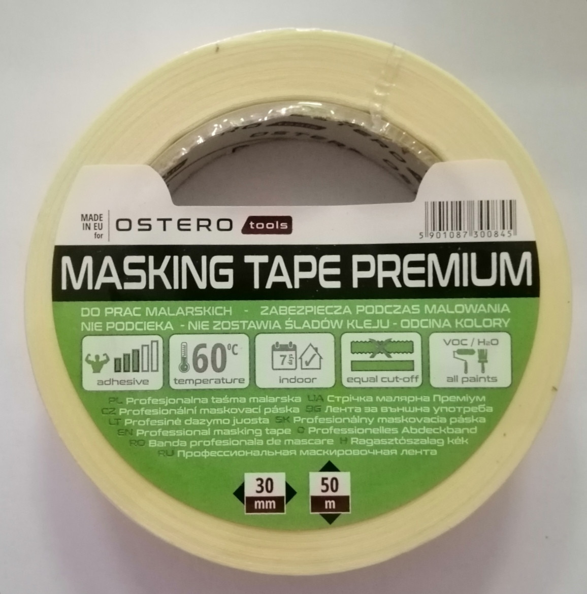 Ostero Masking Tape Premium, стрічка малярна біла, 30мм * 50м
