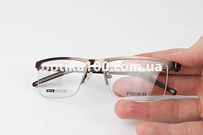 Металева універсальна напівобідкова оправа для окулярів для зору. Дужки на флексах. Коричнева, фото 2