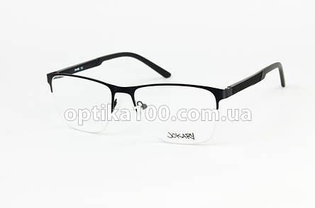 Чорна металева оправа для окулярів для зору із пластиковими дужками на флексах. Напівобідкова, фото 2