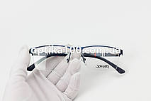 Напівобідкова темно-синя металева оправа для окулярів для зору із пластиковими дужками на флексах, фото 3