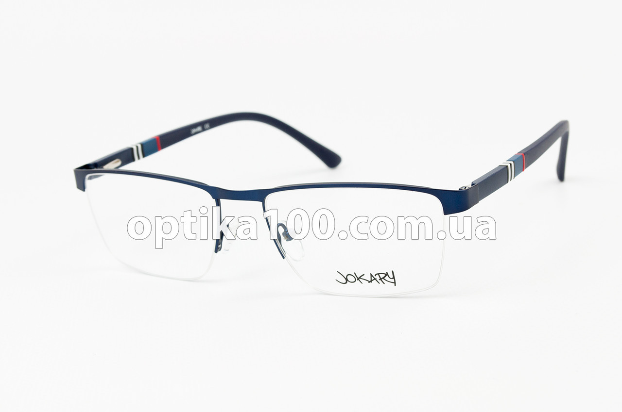 Напівобідкова темно-синя металева оправа для окулярів для зору із пластиковими дужками на флексах