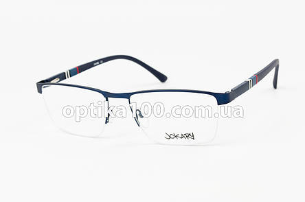 Напівобідкова темно-синя металева оправа для окулярів для зору із пластиковими дужками на флексах, фото 2