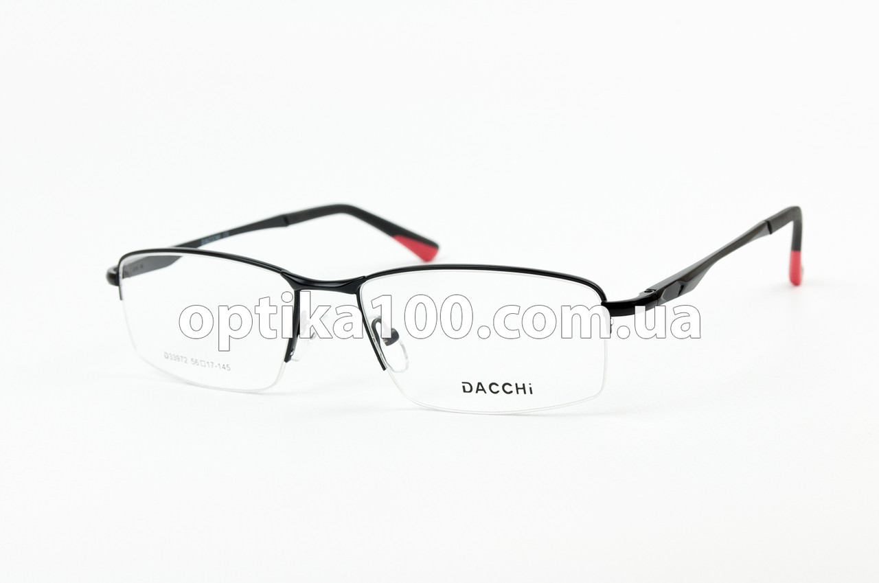 Широка чорна оправа для окулярів для зору із дужками на флексах. Напівобідкова металева