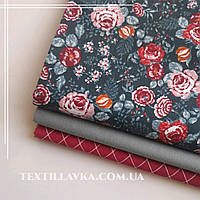 Набір тканини для рукоділля "Вишнево-пудрові троянди" із 3 відрізів
