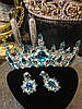 Діадема та сережки, корона та сережки, з блакитним камінням, набір прикрас, фото 5