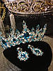 Діадема та сережки, корона та сережки, з блакитним камінням, набір прикрас, фото 2