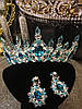 Діадема та сережки, корона та сережки, з блакитним камінням, набір прикрас, фото 3