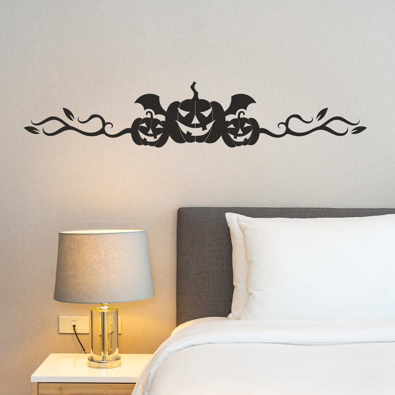 Наклейка на стену Хэллоуинские Тыквы ветки 800*154мм (декор на хэллоуин самоклеющийся) матовая Черный - фото 4 - id-p1971658446