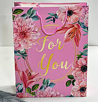 Пакет паперовий подарунковий "For you" 31*40*12 см рожевий