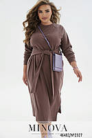 Зручна і жіночна сукня з довгими рукавами з м'якої ангорової тканини в рубчик з 46 по 68 розмір, фото 3