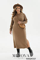 Зручна і жіночна сукня з довгими рукавами з м'якої ангорової тканини в рубчик з 46 по 68 розмір, фото 7