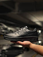 Мужские кроссовки Nike Air Force 1 07 Leather Black (черные) лёгкие стильные текстильные кроссы NK077 Найк Аир 42