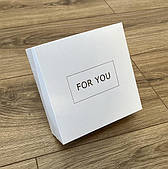 Коробка для пакування 15*15*6 біла з тисненням сріблом "For you"