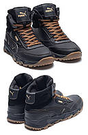 Мужские зимние кожаные ботинки Puma (Пума) Black, Кроссовки, сапоги зимние черные. Мужская обувь