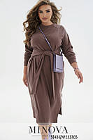 Батальна жіноча сукня з довгими рукавами з м'якої ангорової тканини в рубчик з 70 по 76 розмір