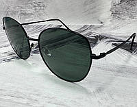 Солнцезащитные очки женские закругленные с поляризационными линзами в тонкой металлической оправе