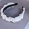 Обруч для волосся, молочний широкий гофре зі стразами, фото 2