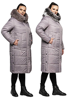Подовжена жіноча куртка пуховик з натуральним хутром розміри 48-58