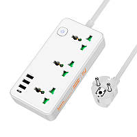 Удлинитель сетевой HOCO AC7A 3USB, Type-C, 3 розетки, 1.5 м, белый