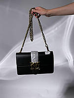 Женская кожаная сумка Pinko Love Classic Icon Simply Black (черная) KIS99023 модная стильная с птичками mood