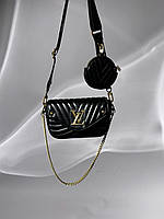 Женская сумка клатч Louis Vuitton New Wave Multi Pochette Bag Black/Gold (черная) KIS99027 модная стильная