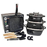 Набір посуду 14 предметів НК317 каструлі зі сковорідкою з антипригарним покриттям та кухонне приладдя, фото 2