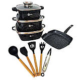 Набір посуду 14 предметів НК317 каструлі зі сковорідкою з антипригарним покриттям та кухонне приладдя, фото 8