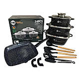 Набір посуду 14 предметів НК317 каструлі зі сковорідкою з антипригарним покриттям та кухонне приладдя, фото 6