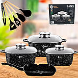 Набір посуду 14 предметів НК317 каструлі зі сковорідкою з антипригарним покриттям та кухонне приладдя, фото 10