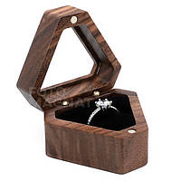 Коробочка для кольца деревянная Delta Футляр шкатулка для предложения, свадьбы, натуральный американский орех, черный бархат, прозрачная крышка