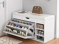 Шкаф для обуви с наклоняемой корзиной для обуви и сиденьем белый 80 см