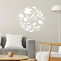 Наклейка на стену виниловая Круг Растения Цветы Набор M 485*479 мм (полевые цветы сфера) матовая Белый