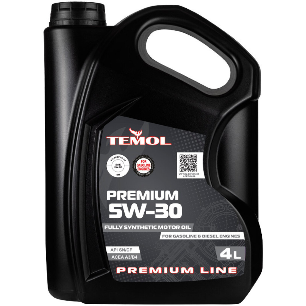 Temol Premium 5W-30 4л Моторна олива VW 502.00/505.00, MB 226.5/229.3/229.5, RN 0700/0710, BMW LL-01, Dexos 1