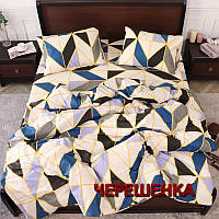 Хлопковая ткань 220см для пошива постельного белья Бязь Gold Lux принт геометрия (синяя), рулон 50м, Пакистан